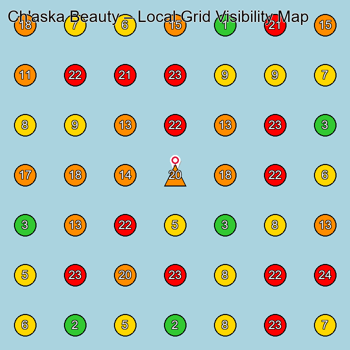 Ch'aska Beauty Cosmetics Store GeoGrid ranking map for None